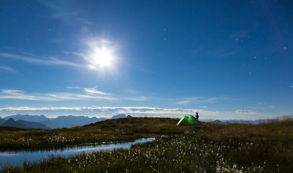 camping at full moon in the mountains, night heaven camping at full moon in the mountains, night heaven
